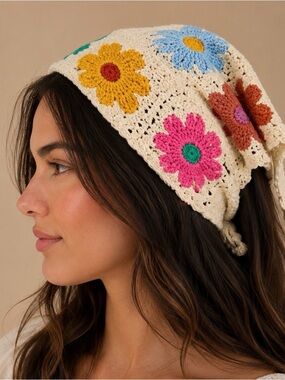 NEW Piper K Floral Crochet Headwrap Boho Cottagecore Hair Scarf Headband